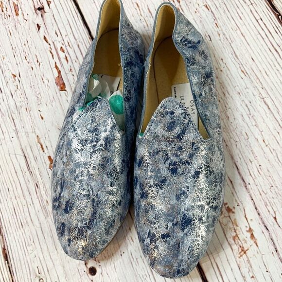 OSAY x  La Babouche Blue and Silver Tie Dye Slide Loafer Slip on Shoe - Picture 6 of 12